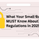 Illustration of data security with lock icon and text about small business data regulations in 2025.