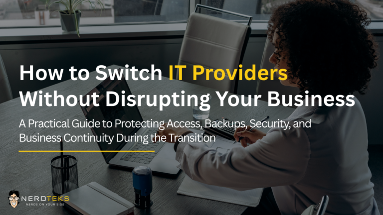 How to switch IT providers without disrupting business operations, including protecting access, backups, security, and business continuity.
