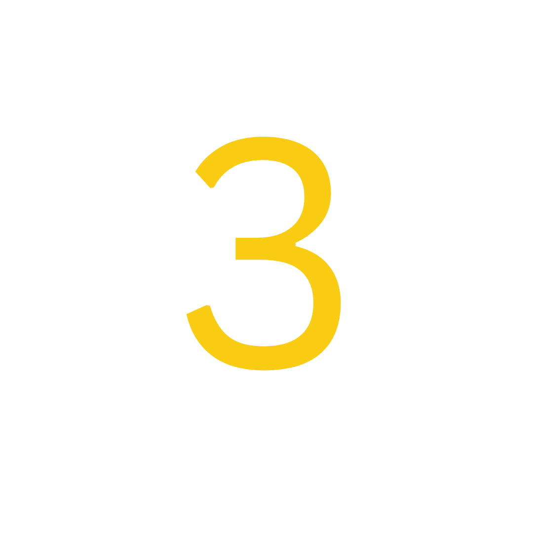 3: Step 3 shown as a yellow number three on a black background.