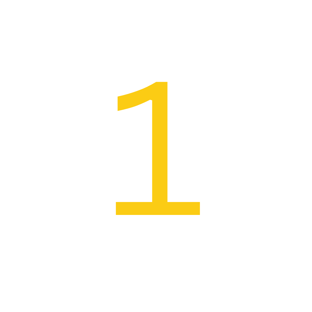 1: Step 1 shown as a yellow number one on a black background.
