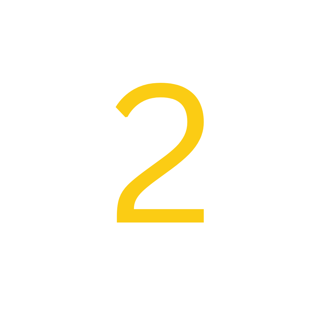 2: Step 2 shown as a yellow number two on a black background.